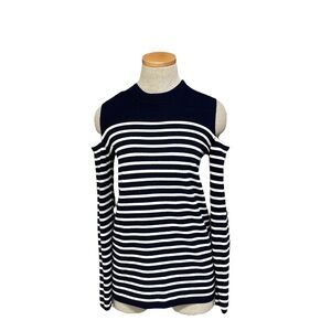 JUST Female Sweater Cold Shoulder Blue White Stripes Size Large